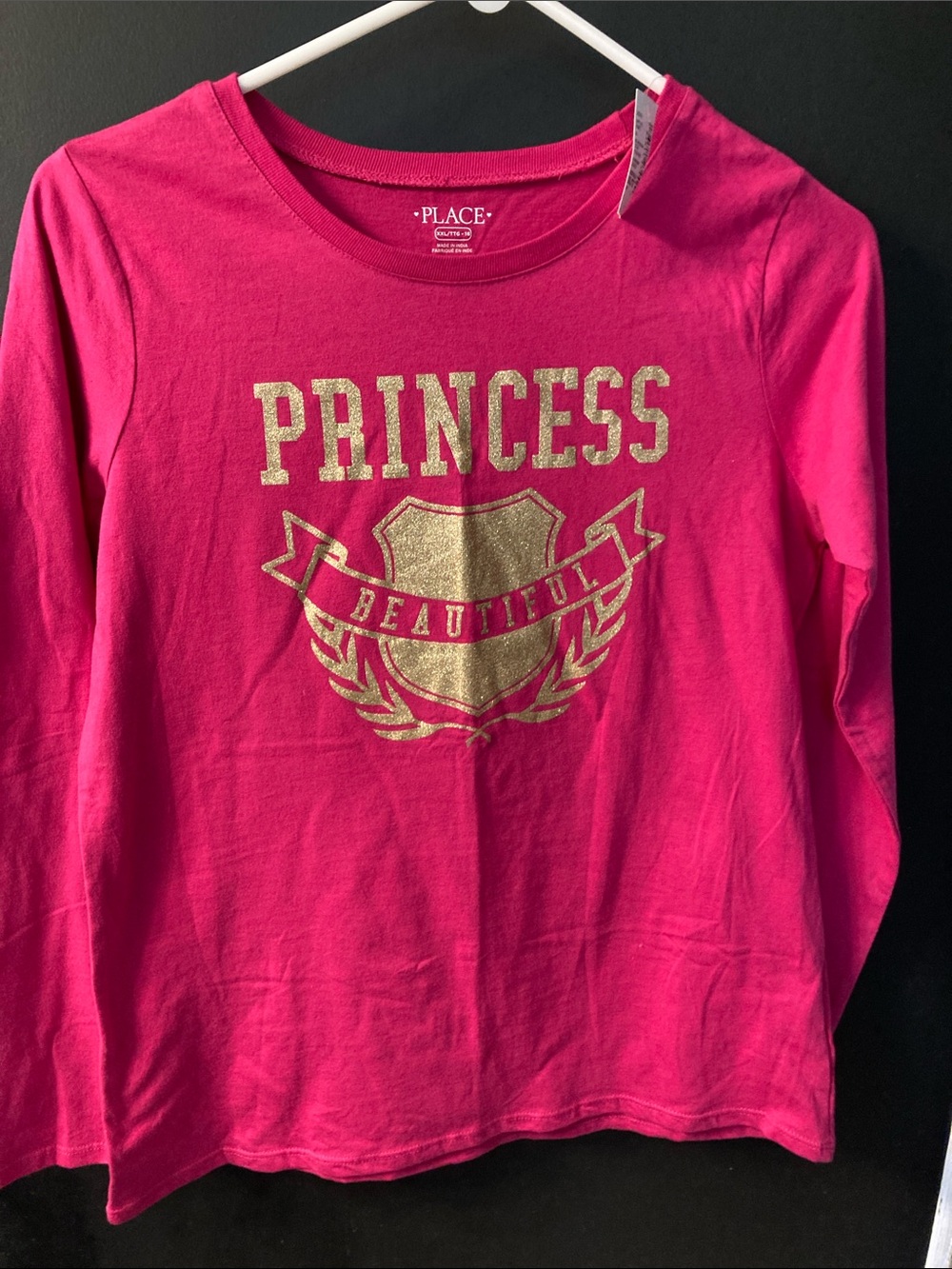 The Children's Place Pink "Princess" Glitter Shield Long-Sleeve Top